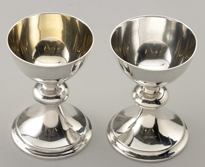 British Military World War II Silver Chaplain's Chalice Set (Pair, sterling silver and silver plate) - Broad Arrow, Crows Foot
